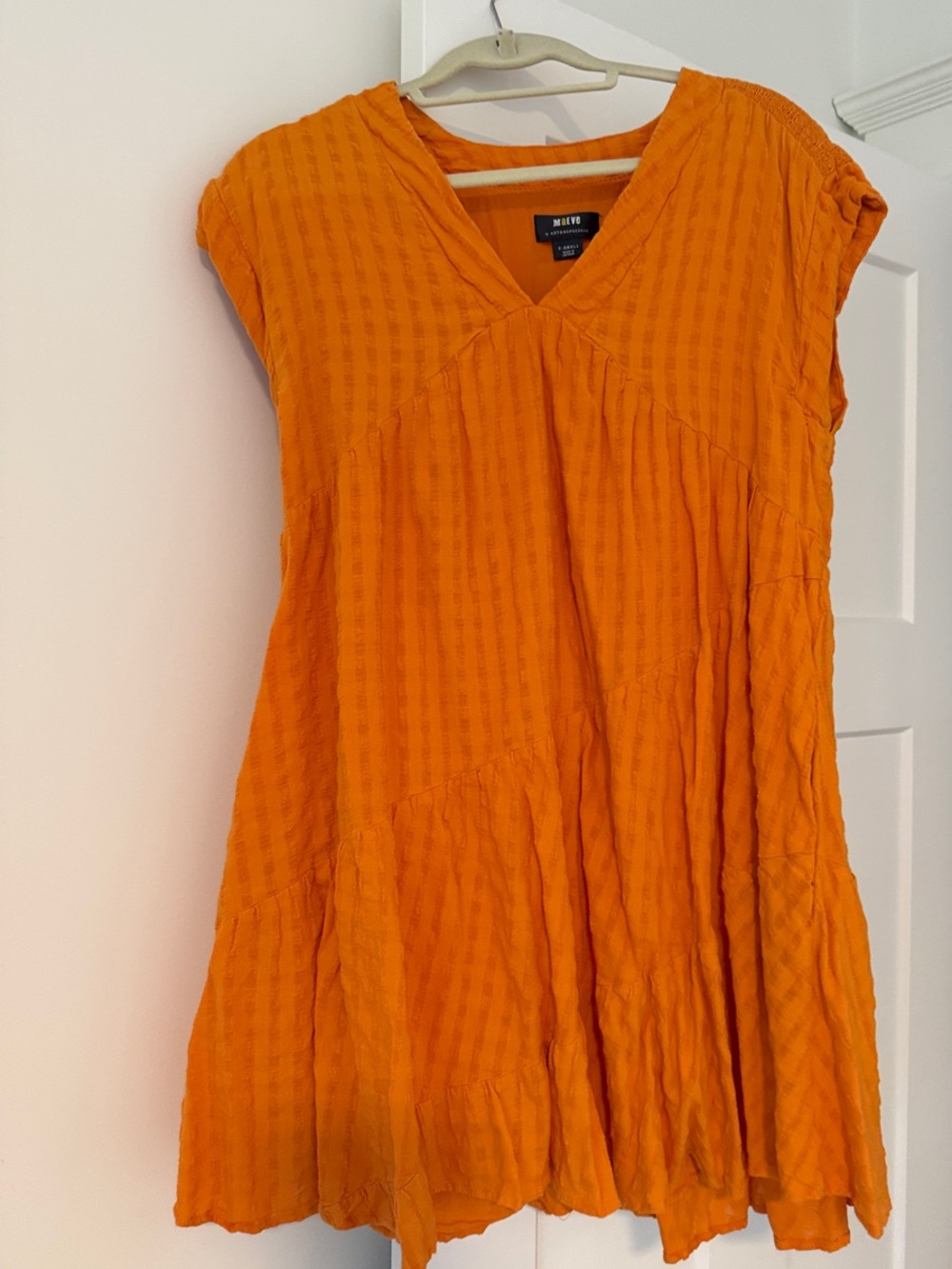 Maeve Orange Textured V-Neck Swing Mini Dress